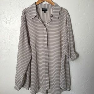 Lane Bryant sheer gray and white stripe blouse